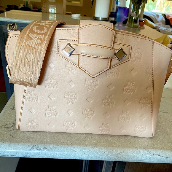 MCM Beige Monogram Leather Essential Crossbody Tote Bag MWRASSE06II001 - Picture 1 of 16